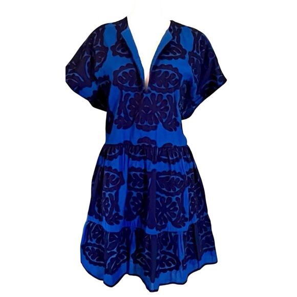 Zara Womens NWT Embroidered Short Dress Tunic Cobalt Blue XL Bloggers Fave BOHO - Picture 4 of 14